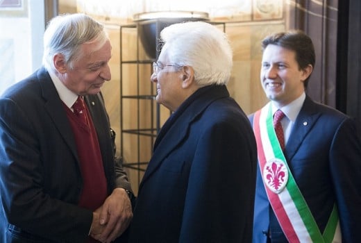 Il Presidente Mattarella ed il Professor Ceccuti con il Sindaco di Firenze Nardella
